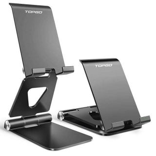 TOPGO Cell Phone Stand,  Foldable Cellphone Holder for Desk, Office Desktop, Bedside Table, Compatible with iPhone 14/Smartphones/iPad Mini (Black)