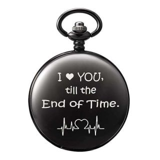 TREEWETO Men&amp;#039;s Black Pocket Watch Gifts for Husband Boyfriend Birthday Valentines Day Wedding Anniversary Fathers Day Christmas, Personalized Engraving for Him