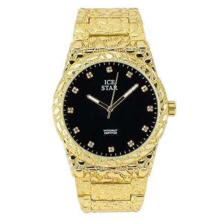 Techno Pave Men&amp;#039;s 45mm Nugget Watch with Diamond Accent Dial - Gold Black Dial