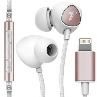 Thore iPhone Earphones (Apple MFi Certified) V110 in Ear Braided Wired Lightning Earbuds (Sweat/Water Resistant) Headphones with Mic/Volume Remote for iPhone 12/13/14 Pro Max - Gold