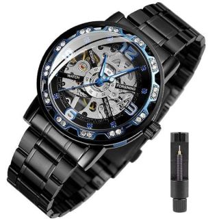 Tiong Stainless Steel Men&amp;#039;s Watch Mechanical, Automatic Winding Skeleton Waterproof Arabic NumeralsDiamond Dial Men&amp;#039;s Watch, Dial Automatic Watch