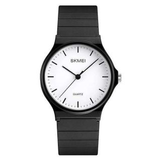 Tonnier Simple Design Analog Watch with Black Resin Band for Men/Women Watches White Face