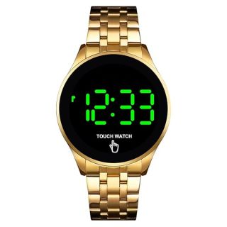 Touch Screen Digital LED Waterproof Men Womens Sport Casual Stainless Steel Wrist Watch (Gold)