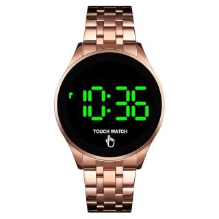 Touch Screen Digital LED Waterproof Men Womens Sport Casual Stainless Steel Wrist Watch (Rose Gold)