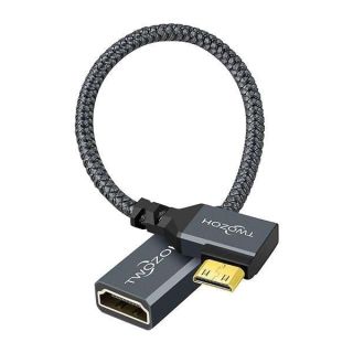 Twozoh 90° Degree Left Angle Mini HDMI Male to HDMI Female Cable 0.6FT, Angled Mini HDMI to HDMI Adapter Cable Support 3D/4K 1080p