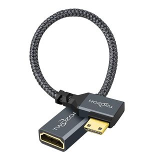 Twozoh Mini HDMI to HDMI Adapter Cable 0.6FT, Nylon Braided 90° Degree Right Angle Male Mini HDMI to Female HDMI Extension Cable Support 3D/4K 1080p