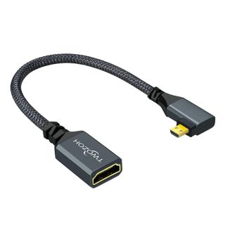 Twozoh Right Angled Micro HDMI to HDMI Adapter Cable, Nylon Braided 90°Degree Micro HDMI Male to HDMI Female Cable (Type D to Type A) Support 4K/60Hz 1080p (0.6FT)