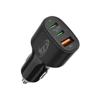 USB C Car Charger 60W Key Power Fast Car Charge USB-C Car Charger Adapter - Dual USB-C and USB-A Ports with 30W &amp; 22.5W Compatible with iPhone 12/11/11 Pro Max/XS/XR/SE, iPad Pro, Galaxy, Pixel