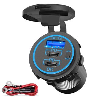 USB C Car Charger Socket – Newest 58W Lengthened RV USB Outlet 12V Socket Dual 20W PD3.0 USB-C and 18W QC3.0 Car USB Port with Button Power Switch for Boat Marine Motorcycle