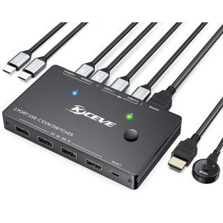 USB C KVM Switch 4K@60Hz,MLEEDA USB C Switch 2 Computers Share 1 Monitor and 4 USB Devices,Compatible with Thunderbolt 3,with 100 W Power Delivery Option,Wired Remote and 3 Cables Included