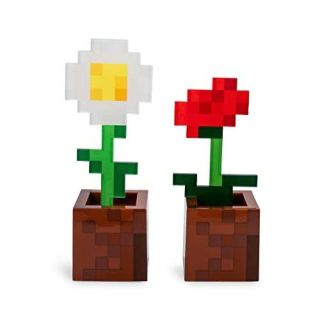 Ukonic Minecraft Daisy and Poppy Flower Pot Mood Lights, Set of 2 | Nightstand Table Lamp with LED Light for Bedroom, Desk, Living Room | Home Decor Room Essentials | Video Game Gifts And Collectibles