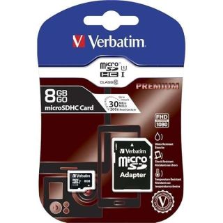 Verbatim 44081 8GB Premium microSDHC Memory Card with Adapter, UHS-I Class 10