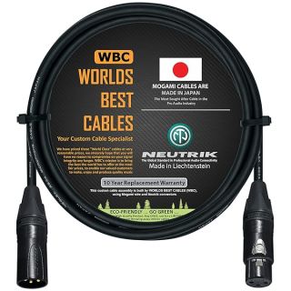 WORLDS BEST CABLES 6 Foot – Quad Balanced Microphone Cable Custom Made Using Mogami 2534 Wire and Neutrik NC3MXX-B Male &amp; NC3FXX-B Female XLR Plugs.