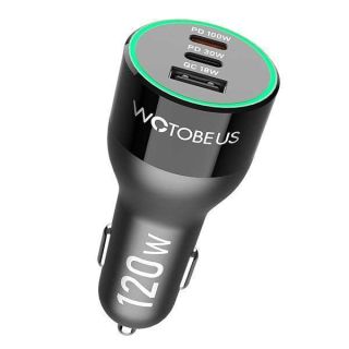 WOTOBEUS 120W USB C Car Charger Adapter with Dynamic LED Display - PD 3.0 100W &amp; PPS 45W QC5 Super Fast Charging, Fit for iPhone 15/14, iPad, MacBook, Samsung Galaxy S24/23, Pixel, Type-C Laptops