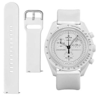 Watch Band for Omega X Swatch Moonswatch Speedmaster Quick Release Watch Strap Replacement (White)