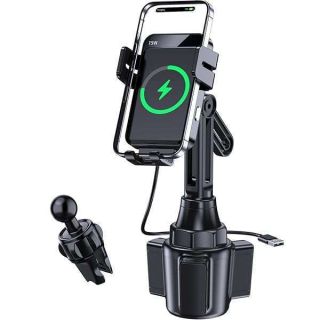 Wireless Car Charger, MOKPR 15W/10W/7.5W Cup Holder Phone Mount, Auto Clamping Fast Charging Car Mount, Air Vent Phone Holder for iPhone 16 15/14/13/12 pro/12/11/XS/X/8, Samsung S23/S22/S10/S9/S8, etc