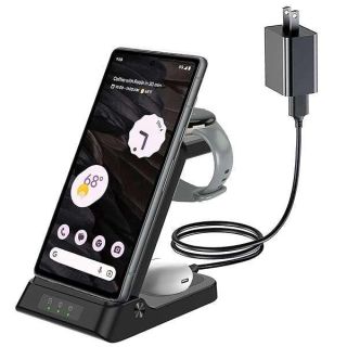 Wireless Charging Station for Google, 3 in 1 Wireless Charger for Google Pixel Watch, Pixel 8/7/6 (pro)/7a/5/4, Pixel Buds Pro Multiple Devices (Not for Pixel Watch 2)