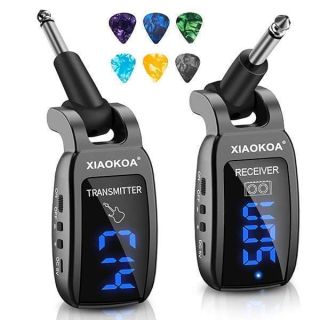 Wireless Guitar System,XIAOKOA UHF Wireless Guitar Transmitter Receiver 164Feet Range with HD LED Screen for Electric Guitar Bass Musical Instruments （Black）