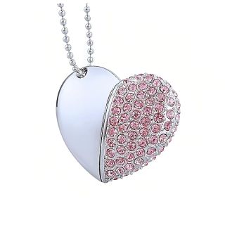 WooTeck 64GB Crystal Loving Heart Jewelry USB Flash Drive Pendrive with Necklace,Pink