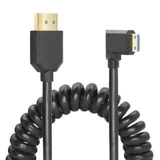 YACSEJAO Coiled HDMI Cable Right Angled 8K 48Gbps HDMI 2.1 Mini HDMI to HDMI Male Telescopic Cable High Speed (Right Angle)