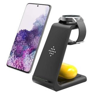 YOCUNKER Wireless Charger,3 in 1 Charging Station Dock for Watch 5/4/3/2/Active 2/1/Gear S3, S22 Ultra/S21/S20/S10/Note 20/Z Flip 4/Z Fold 4/3, Buds+/Pro/Live Black