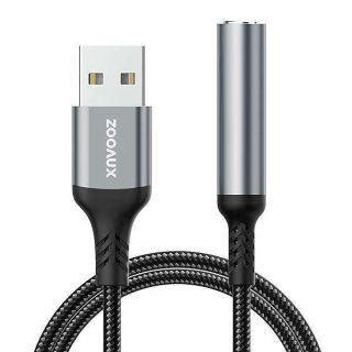 ZOOAUX USB to 3.5mm Jack Audio Adapter,External Sound Card USB-A to Audio Jack Adapter with Aux Stereo Converter Compatible with Headset,PC Windows,Laptop Mac,Desktops,Linux,PS4 PS5 and More (Grey)