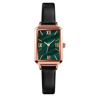 carlien Women Quartz Watch Lady Stylish Rectangle Dress Watch with Leather Strap and Sapphire Crown (Small-Green)