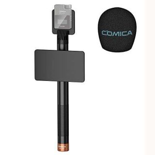 comica HR-WM Interview Handheld Adapter for Rode Wireless GO ME/BoomX-D/D Pro/BoomX-U Wireless Lavalier Microphone, Mic Handle for News Report, TV Interview and Video Shooting, etc.(with Windscreen)