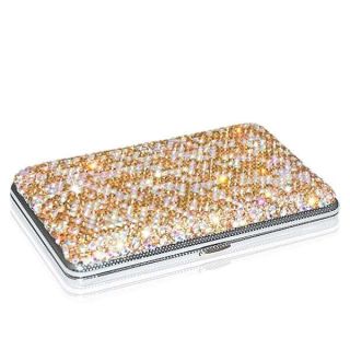 eing Cigarette Case Bling Crystal Double Sided Spring Clip Open Pocket Holder for 14 King Cigarettes,Metal Cigarette Case Box,Gold