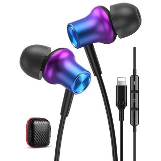 iMangoo for Apple Headphones Magnetic HiFi Stereo Bass Wired Earbuds MFi Certified Headset Lightning Earphones with Microphone Volume Control for iPhone 14 Plus 13 Pro Max 12 Mini 11 10 XS XR Purple