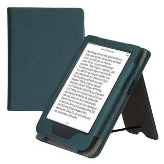 kwmobile Case Compatible with Kobo Clara 2E / Tolino Shine 4 - Cover Faux Nubuck Leather e-Reader Flip Case - Petrol