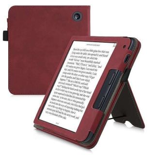 kwmobile Case Compatible with Kobo Libra 2 - Cover Faux Nubuck Leather e-Reader Flip Case - Dark Red