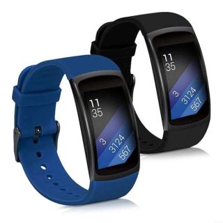 kwmobile Straps Compatible with Samsung Gear Fit2 / Gear Fit 2 Pro Straps - 2x Replacement Silicone Watch Bands - Dark Blue/Black