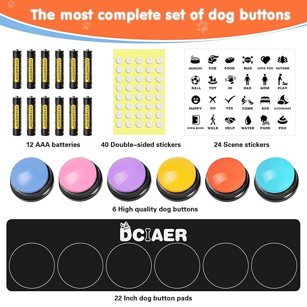 DCIAER Dog Communication Buttons 4 Recordable Sound Buttons with Mat and Batteries for Pet Training and Interaction - Image 7