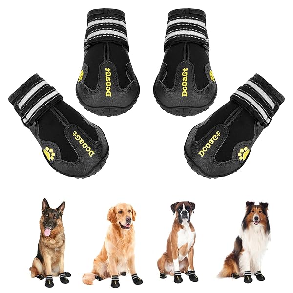 DcOaGt Dog Shoes for Small Medium Puppies Anti-Slip Waterproof Boots for All Weather Hiking Walking Hunting Black Size 5 4PCS