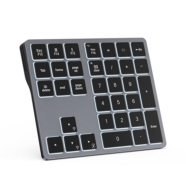 Doohoeek Backlit Bluetooth Numeric Keypad 34 Keys 7 Color Backlight for Laptops and Computers Gray - Image 3
