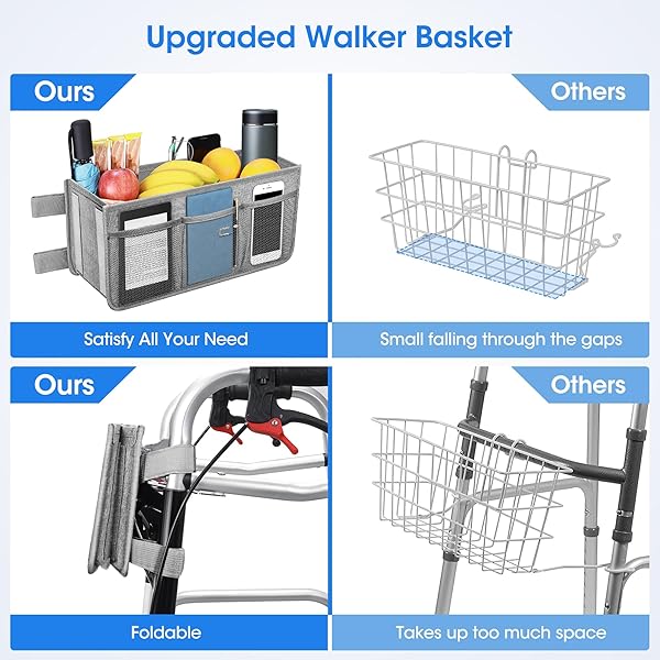 Dotday Walker Basket Foldable Storage Bag with Water Bottle Holder Big Capacity Grey Ideal Gift for Family and Friends Not for Rollator Walkers - Image 5