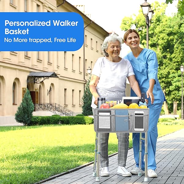 Dotday Walker Basket Foldable Storage Bag with Water Bottle Holder Big Capacity Grey Ideal Gift for Family and Friends Not for Rollator Walkers - Image 8