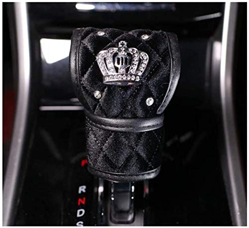 Eing Plush Car Gear Shift Cover Bling Rhinestones Imperial Crown Decor Black Car Accessory