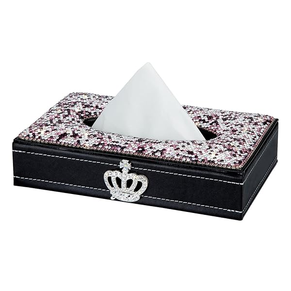 Elegant Purple Rectangle Tissue Box Cover - Bling Crystal Diamonds, Premium Leather for Car, Office & Home Decor