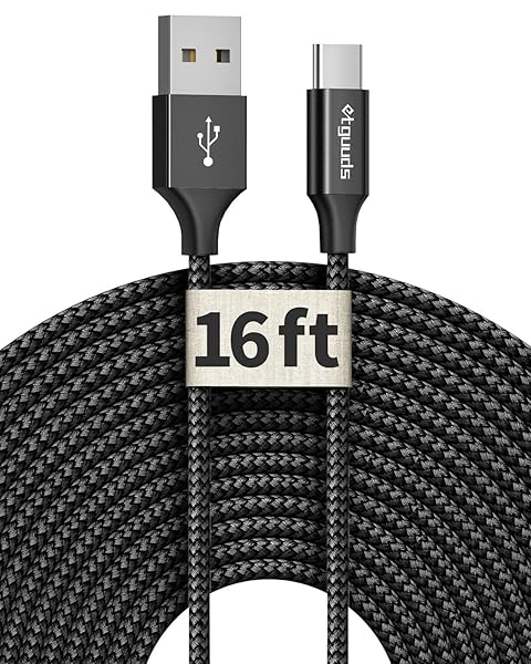 16ft USB C Cable - Fast Charging Nylon Braided Cord for Samsung, LG, Moto, Google & More - Image 2