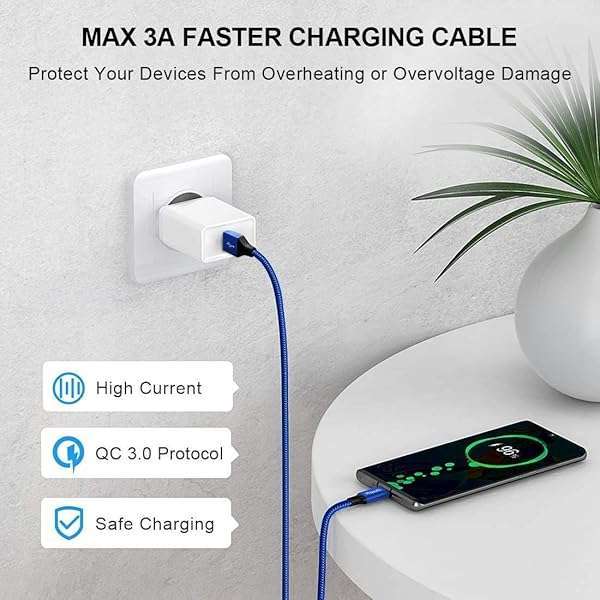 16ft USB C Cable - Fast Charging Nylon Braided USB-A to Type C for Phones & Tablets - Extra Long, Durable & Stylish Blue - Image 4