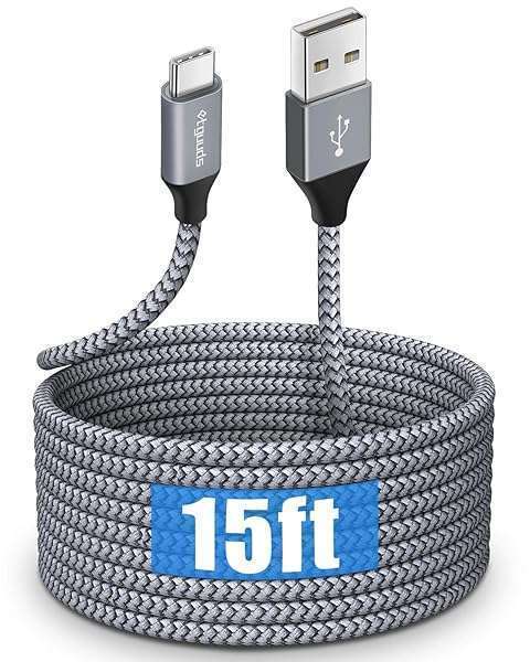 15ft Long USB Type C Cable - Fast Charging Nylon Braided Cord for Samsung, LG, Moto, Google & More - Image 2
