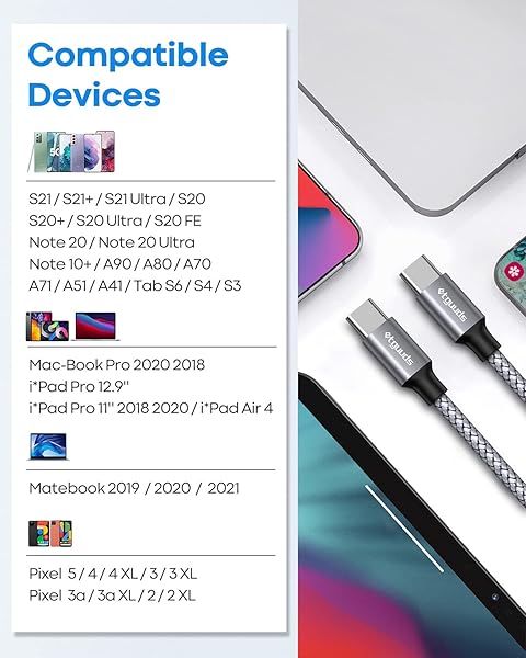 etguuds Short USB C to USB C Cable 0.5ft 2-Pack Fast Charging 60W for iPhone 16 15 Pro Max Samsung Galaxy S24 MacBook iPad Pixel - Image 8