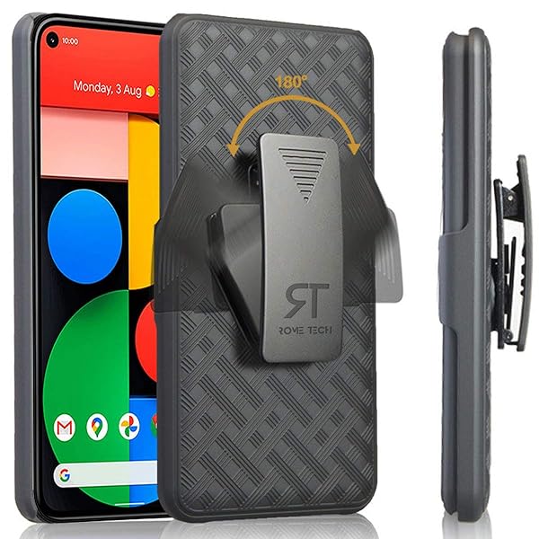 Rome Tech Holster Belt Clip Case for Google Pixel 5 Slim Heavy Duty Shell with Kickstand Rugged Phone Cover Black
