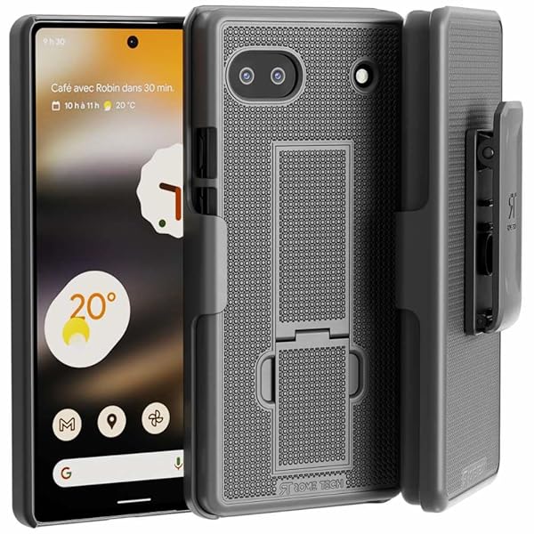 Rome Tech Holster Case for Google Pixel 6a Slim Heavy Duty Shell with Belt Clip and Kickstand Rugged Phone Cover Dot Style Black