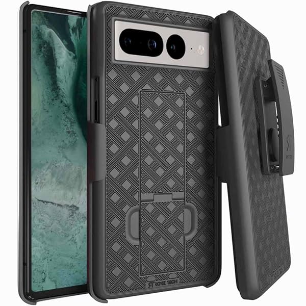 Rome Tech Holster Case for Google Pixel 7 Pro Slim Heavy Duty Shell with Belt Clip and Kickstand Rugged Phone Cover Black