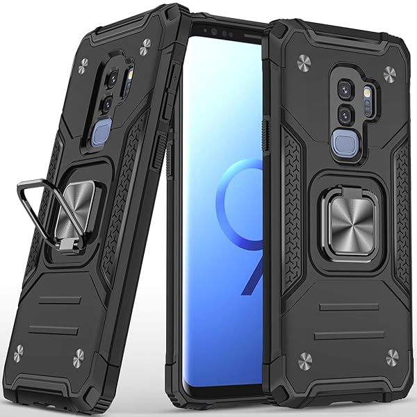 Samsung Galaxy S9 Plus Case Military Grade Shockproof with Kickstand and Magnetic Car Mount Heavy Duty Protective Black Armor Case