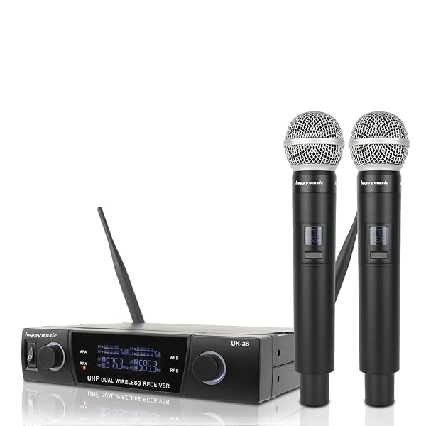 Happymusic Professional UHF 2 Channel Wireless Microphone System Cordless Handheld Mic Set for DJ Church Wedding Event Singing Home Karaoke - Image 3