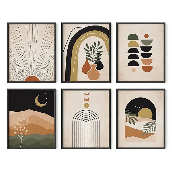 HAUS AND HUES HAUS AND HUES Set of 6 Mid Century Modern Art Posters with Black Frames 8x10 for Stylish Wall Decor